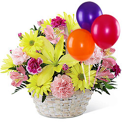 Vibrant Flowers Basket with Balloons combo Vibrant Flowers Basket with Balloons combo