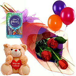 Roses with Chocolates Teddy and Balloons Roses with Chocolates Teddy and Balloons