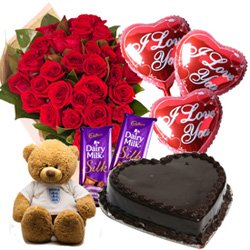 Chocolates with Balloons Teddy Red Roses N Cake Chocolates with Balloons Teddy Red Roses N Cake