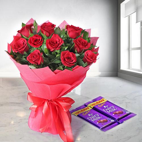 Red Rose Bouquet with Dairy Milk Chocolates Red Rose Bouquet with Dairy Milk Chocolates