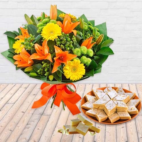 Seasonal Flowers and Kaju Barfi Combo Seasonal Flowers and Kaju Barfi Combo