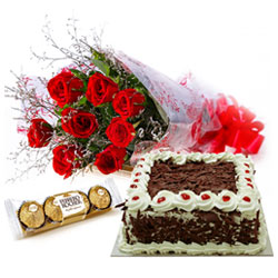 Wonderful Combo of Red Rose Bouquet, Ferrero Rocher and Cake
