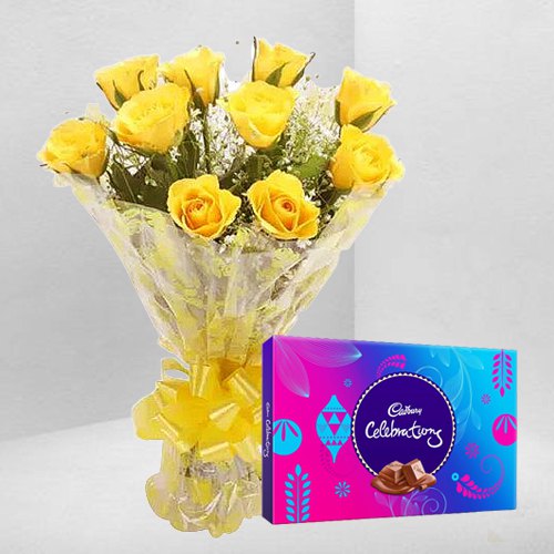 Beautiful Yellow Roses Bouquet N Cadbury Celebrations Beautiful Yellow Roses Bouquet N Cadbury Celebrations