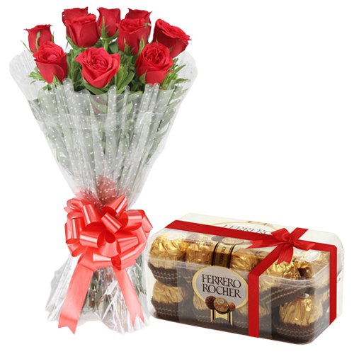 Luscious Ferrero Rocher N Lovely Red Roses Bouquet Luscious Ferrero Rocher N Lovely Red Roses Bouquet