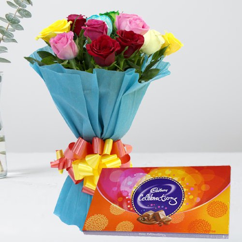 Gorgeous Mixed Roses Bouquet with Cadbury Celebrations Gorgeous Mixed Roses Bouquet with Cadbury Celebrations