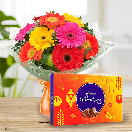 Marvelous Cadbury Celebrations with Bouquet of Mixed Gerberas Marvelous Cadbury Celebrations with Bouquet of Mixed Gerberas