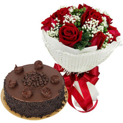 Exotic Red Rose Bouquet and Chocolate Cake Exotic Red Rose Bouquet and Chocolate Cake