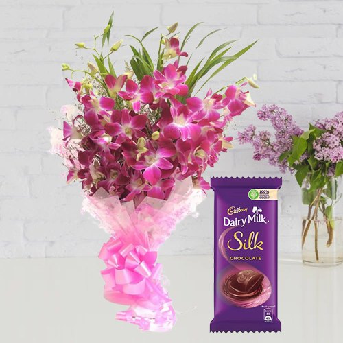 Bouquet of Orchids and Cadbury Dairy Milk Silk Bouquet of Orchids and Cadbury Dairy Milk Silk