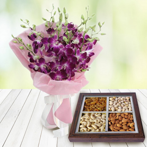 Ravishing Orchids Bouquet and Dry Fruits Ravishing Orchids Bouquet and Dry Fruits