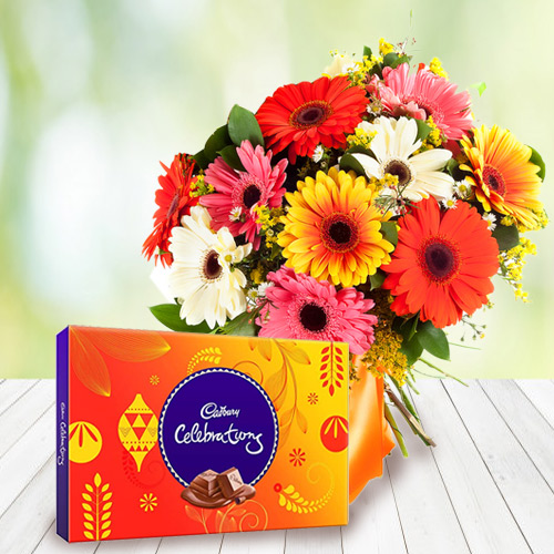 Combo of Cadbury Celebrations and Bouquet of Mixed Gerberas Combo of Cadbury Celebrations and Bouquet of Mixed Gerberas
