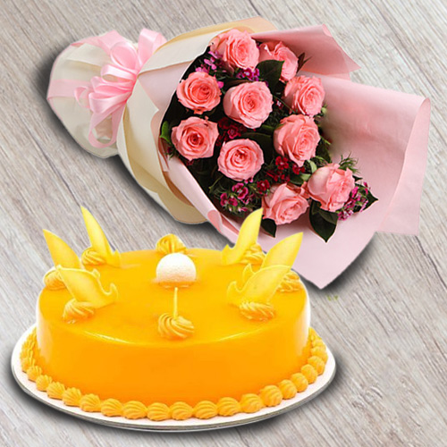 Marvelous Red Roses Bouquet with Mango Flavour Cake Marvelous Red Roses Bouquet with Mango Flavour Cake