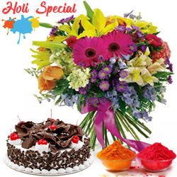 Mixed fresh Seasonal Flowers with festive Black Forest Cake