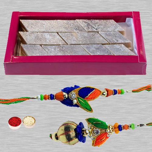 Kaju Katli n Rakhi Set for Bhaiya Bhabhi