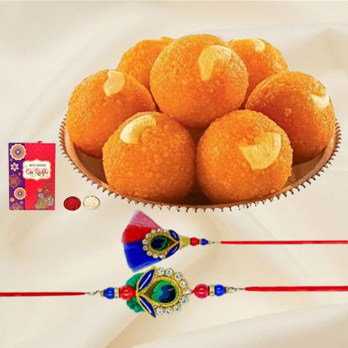 Boondi Ladoo n Rakhi Set for Bhaiya Bhabhi Boondi Ladoo n Rakhi Set for Bhaiya Bhabhi