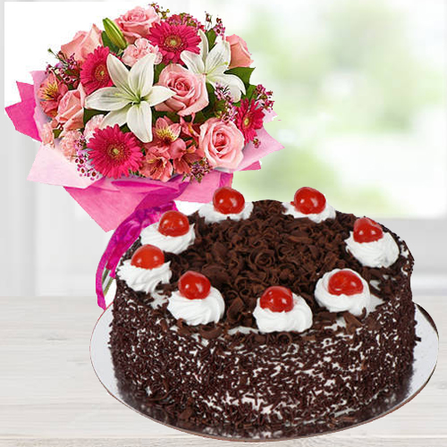 Colorful Flowers with Black Forest Cake Colorful Flowers with Black Forest Cake