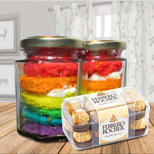 Tasty Rainbow Jar Cake with Ferrero Rocher Tasty Rainbow Jar Cake with Ferrero Rocher