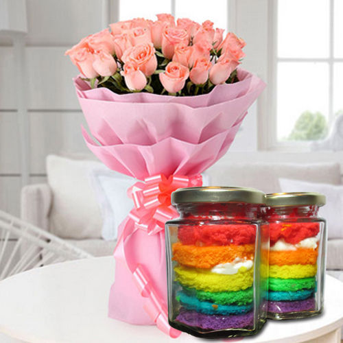 Special Rainbow Jar Cakes with Pink Roses Special Rainbow Jar Cakes with Pink Roses