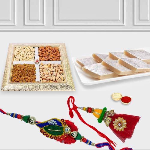 Bhaiya Bhabhi Rakhi with Kaju Katli n Dry Fruits