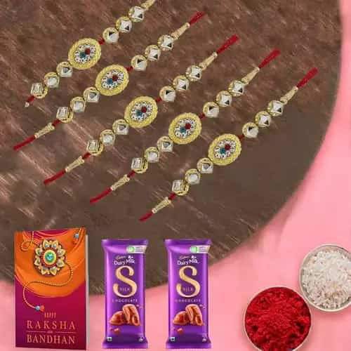 Alluring Rakhi Set with 2 pcs Cadbury Dairy Milk Silk