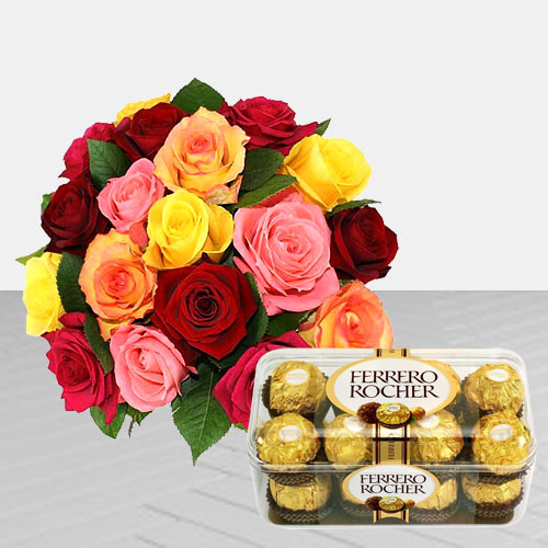 Pleasant Roses and Ferrero Rocher Chocolates Pleasant Roses and Ferrero Rocher Chocolates