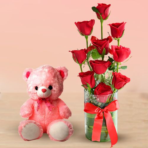 Classic Red Roses N Teddy Combo