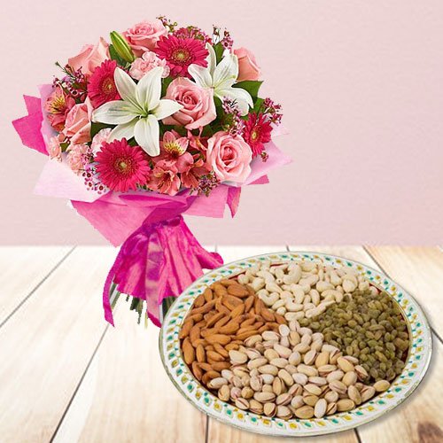 Mixed Flower Bouquet with Dry Fruits Mixed Flower Bouquet with Dry Fruits