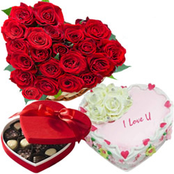 Gift of Roses with Heart Shaped Chocolate Box N Love Cake Gift of Roses with Heart Shaped Chocolate Box N Love Cake