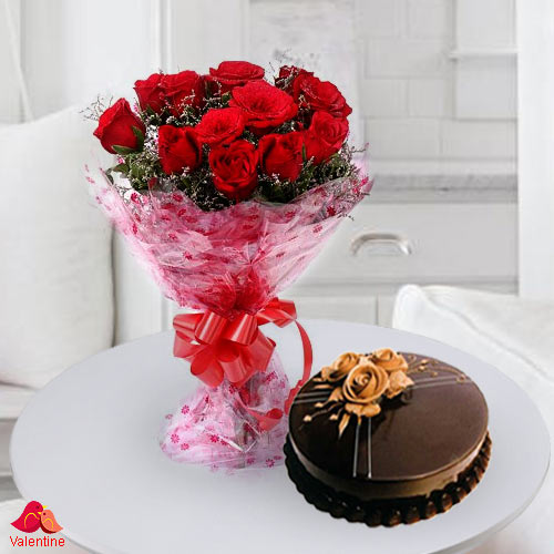 12 Exclusive Dutch Red Roses with 5 Star Bakery Cake 1 Kg from 5 star Hotel Bakery (Limited Cities) 12 Exclusive Dutch Red Roses with 5 Star Bakery Cake 1 Kg from 5 star Hotel Bakery (Limited Cities)