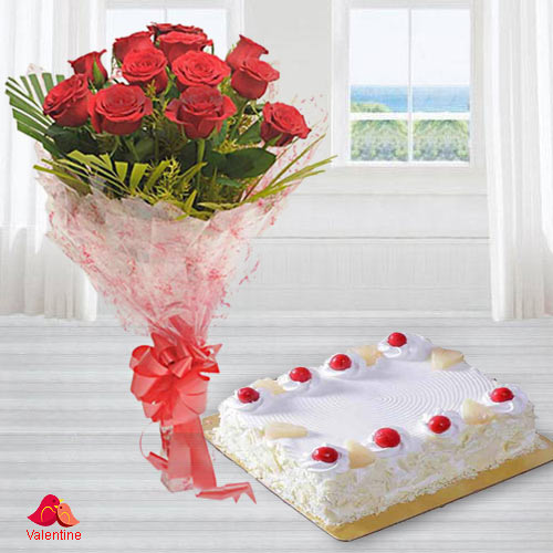 Dutch Red Roses with 1 Kg. Eggless Cake Dutch Red Roses with 1 Kg. Eggless Cake