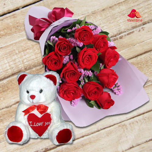 Dutch Red Roses n Huggable 12 inch Teddy Bear Dutch Red Roses n Huggable 12 inch Teddy Bear