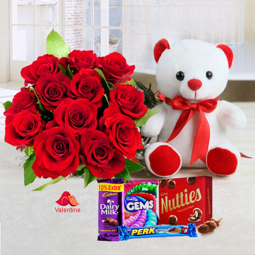 Dutch Red Roses Huggable Cute Teddy Bear (6 inch) n Chocolates Dutch Red Roses Huggable Cute Teddy Bear (6 inch) n Chocolates
