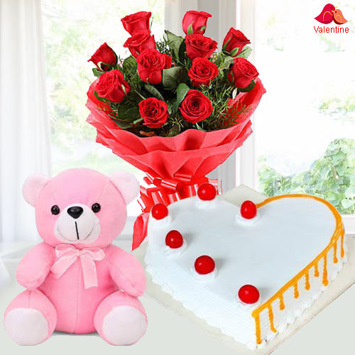 Dozen Red Roses with Teddy Bear n Cake Dozen Red Roses with Teddy Bear n Cake
