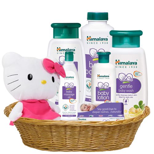 Amazing Himalaya Daily Care Newborn Gift Basket with Kitty Soft Toy