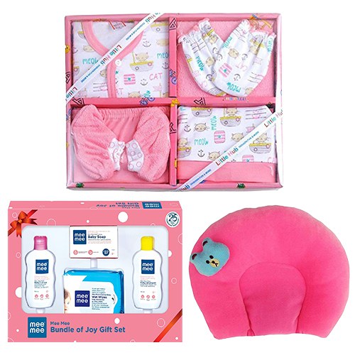 Cute Combo of Baby Dress Set with Mee Mee Kit N Neck Supporting Pillow