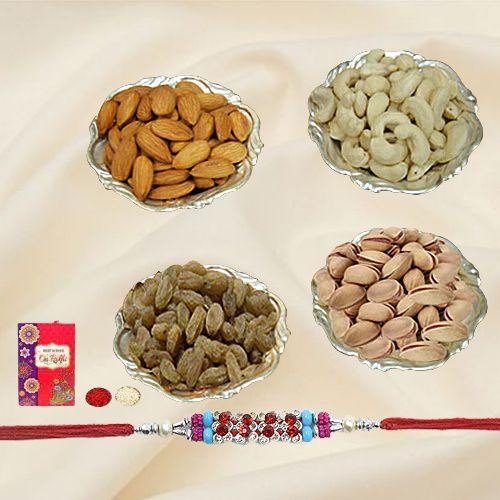 Breathtaking Display of Mixed Dry Fruits in Silver Plated Bowls with Free Rakhi Roli Tilak and Chawal for your Precious Brother on the Occasion of Rakhi Breathtaking Display of Mixed Dry Fruits in Silver Plated Bowls with Free Rakhi Roli Tilak and Chawal for your Precious Brother on the Occasion of Rakhi