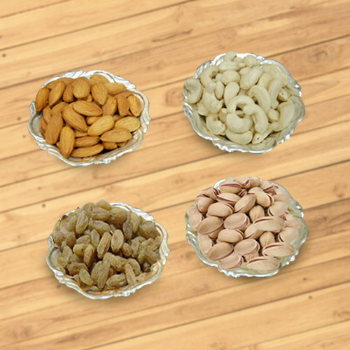 Gift of Dry Fruits with Silver Plated Bowls Gift of Dry Fruits with Silver Plated Bowls