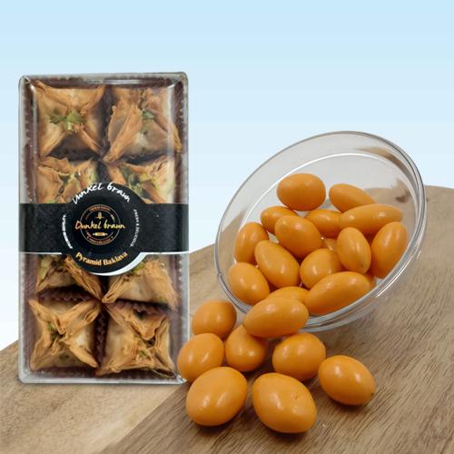 Ideal Gift of Kesar Flavor Almonds with Pyramid Baklawa Ideal Gift of Kesar Flavor Almonds with Pyramid Baklawa