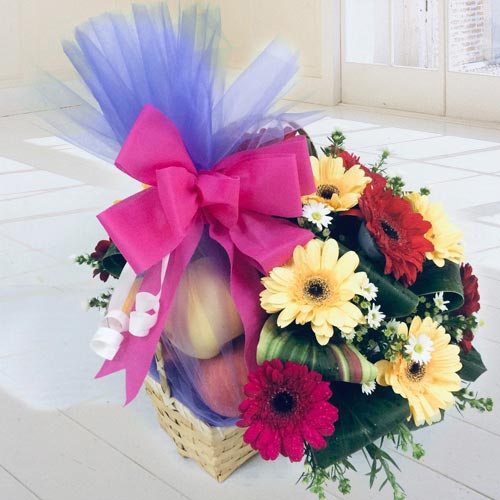 Delicious Apples and Pears with Gerbera Decor Basket