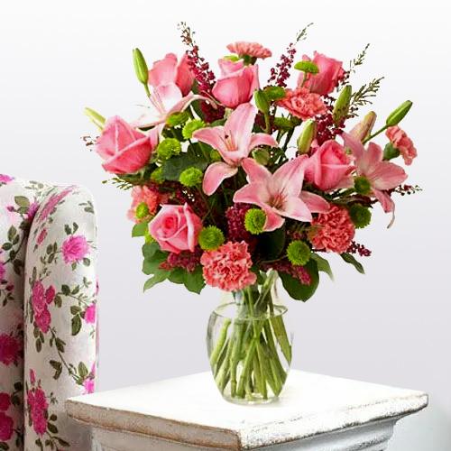 Lovely Arrangement of Lilies Roses and Carnations Lovely Arrangement of Lilies Roses and Carnations