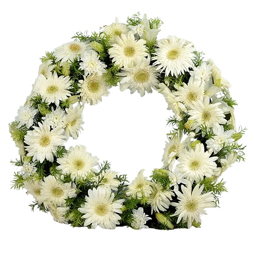 Beautiful White Gerberas N Lilies Wreath