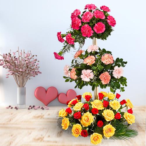 Wonderful Assorted Flowers 3 Tier Arrangement