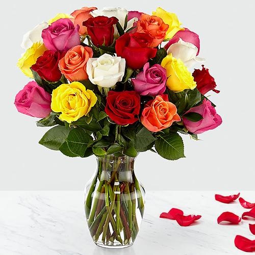 Breathtaking 24 Mixed Roses in Vase with Love Breathtaking 24 Mixed Roses in Vase with Love