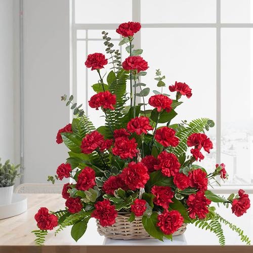 Attractive 12 Red Carnations Basket Attractive 12 Red Carnations Basket