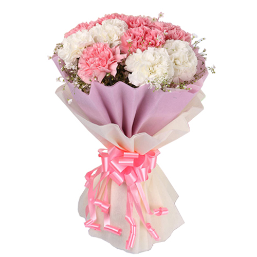 Pretty Bouquet of White N Pink Carnations Pretty Bouquet of White N Pink Carnations