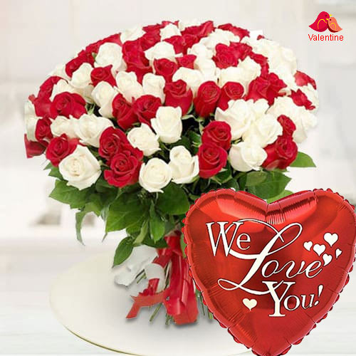 Glowing Marvel Red N White Roses Premium Bouquet Glowing Marvel Red N White Roses Premium Bouquet