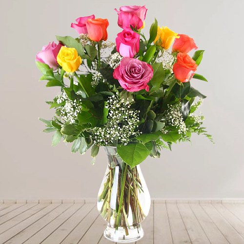 Multicolored Roses in a Glass Vase Multicolored Roses in a Glass Vase