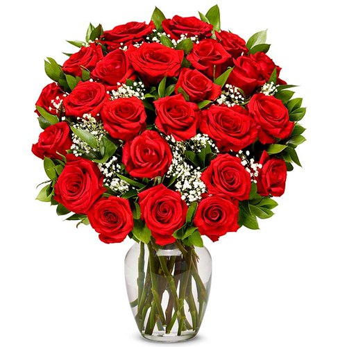Elegant Red Roses in a Glass Vase