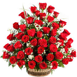 Joyful Presentation of Red Roses in a Lovely Basket Joyful Presentation of Red Roses in a Lovely Basket