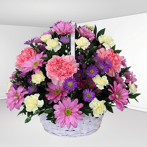 Lovely Basket of Carnations N Roses Lovely Basket of Carnations N Roses