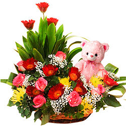 Passionate Unbreakable Love Floral Basket with Sweet Teddy Passionate Unbreakable Love Floral Basket with Sweet Teddy